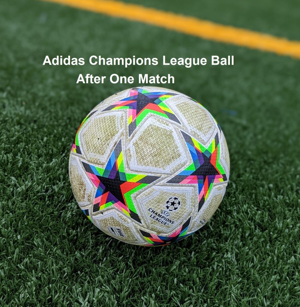 dirty champions league soccer ball after one game