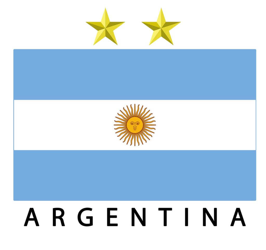 Argentinian flag with 2 stars to represent 2 World Cup wins