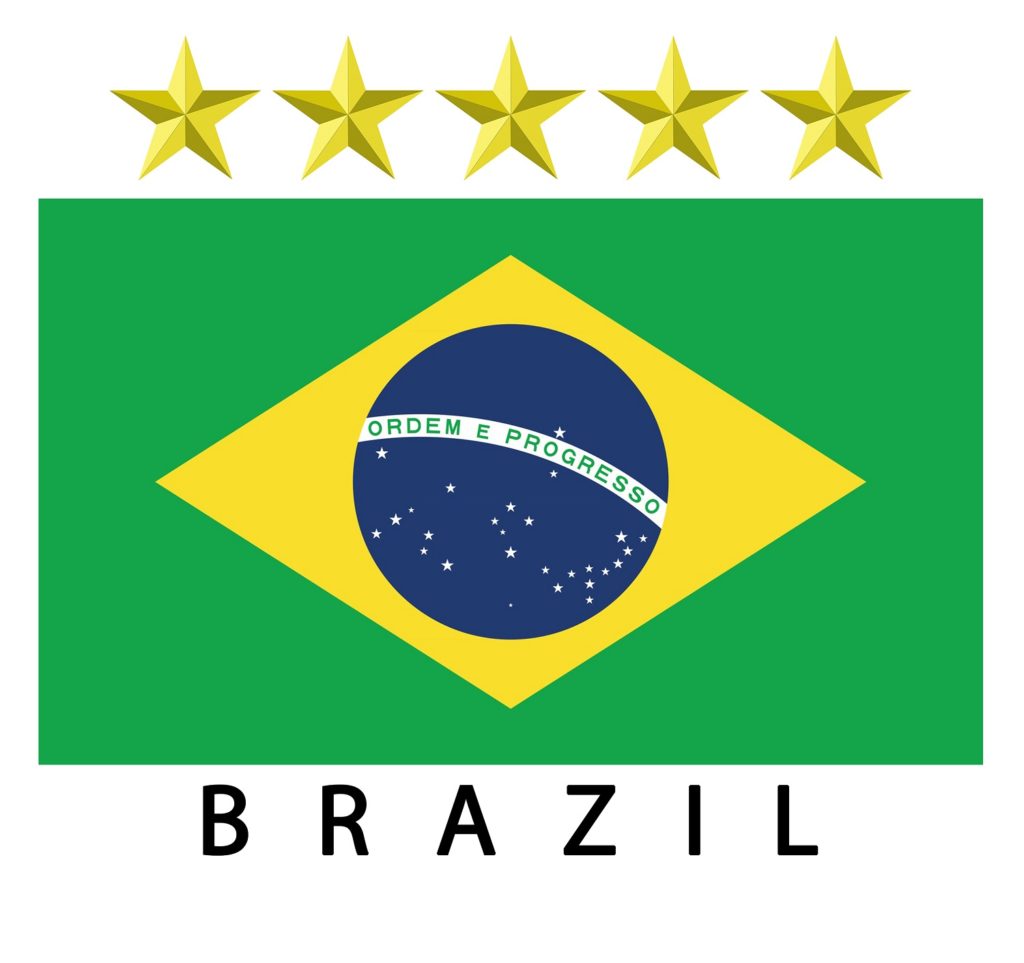 Brazil flag with 5 stars to represent 5 World Cup wins