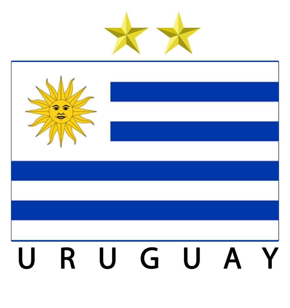 Uruguayan flag with 2 stars to represent 2 World Cup wins