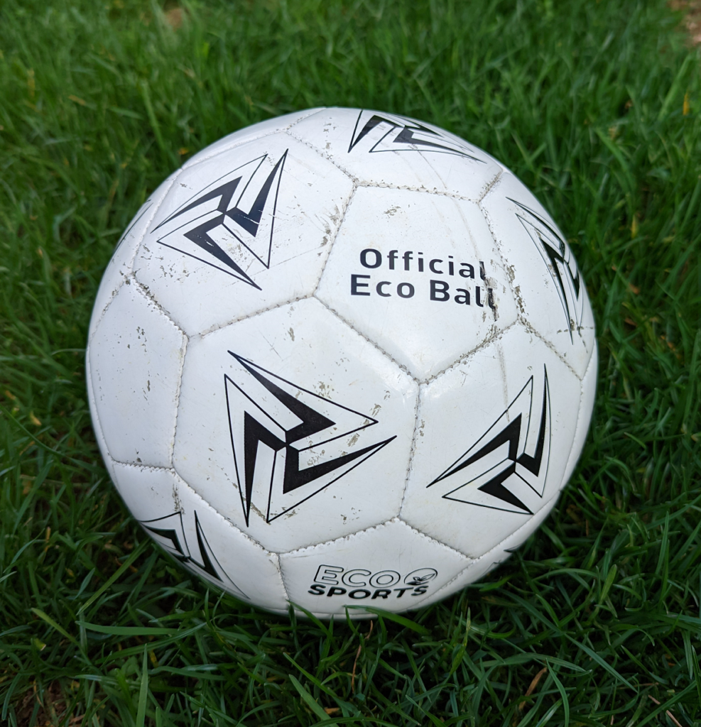 eco friendly soccer ball with wear and tear
