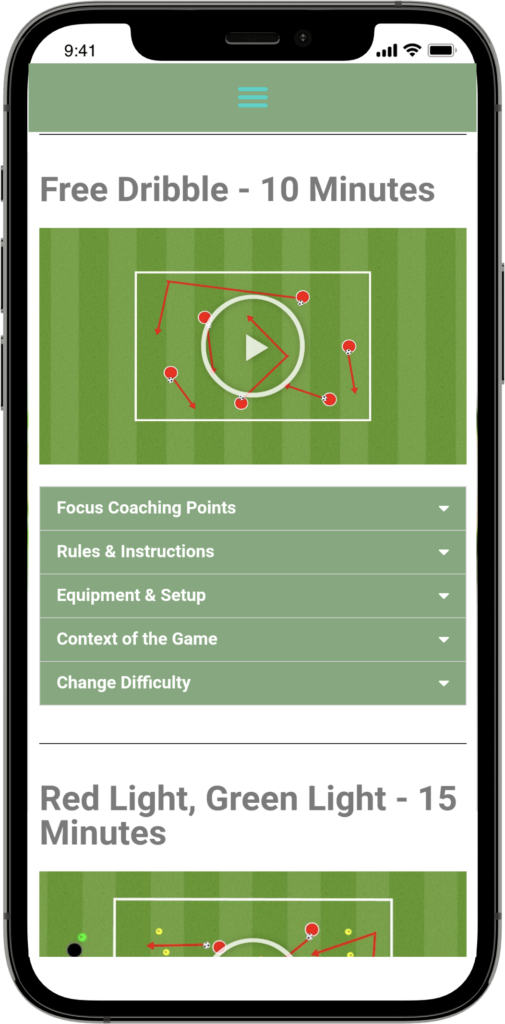Mobile phone with mockup of a Soccer Handbook Session
