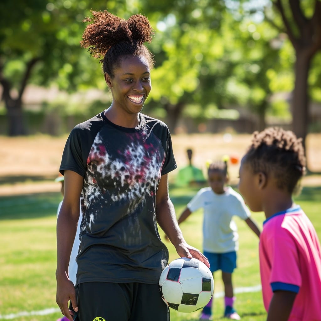 youth soccer coach with youth player