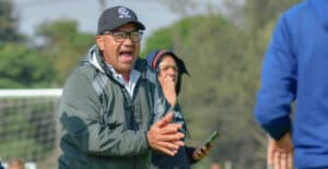 soccer coach having fun at practice