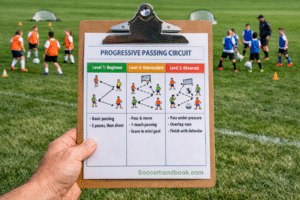 clipboard with soccer drills for youth soccer from The Soccer Handbook soccerhandbook.com